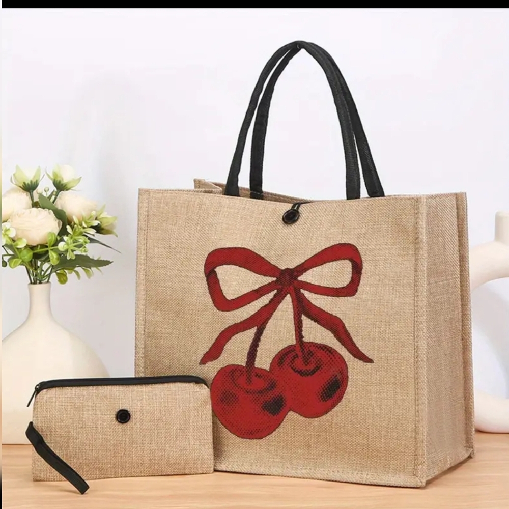 2 pc cherry print tote( New)